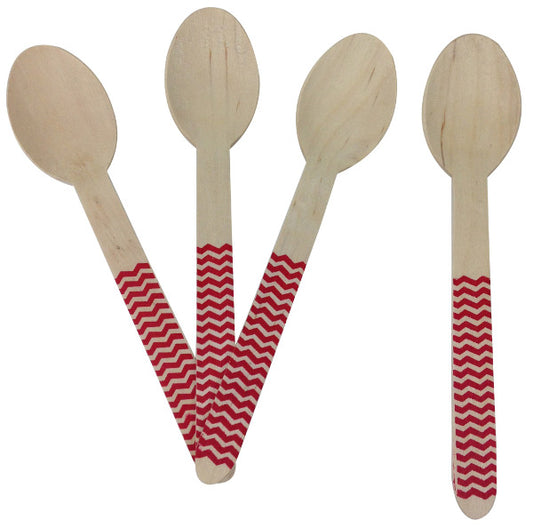 Wooden Cutlery - Red Chevron Spoons - Must Love Party