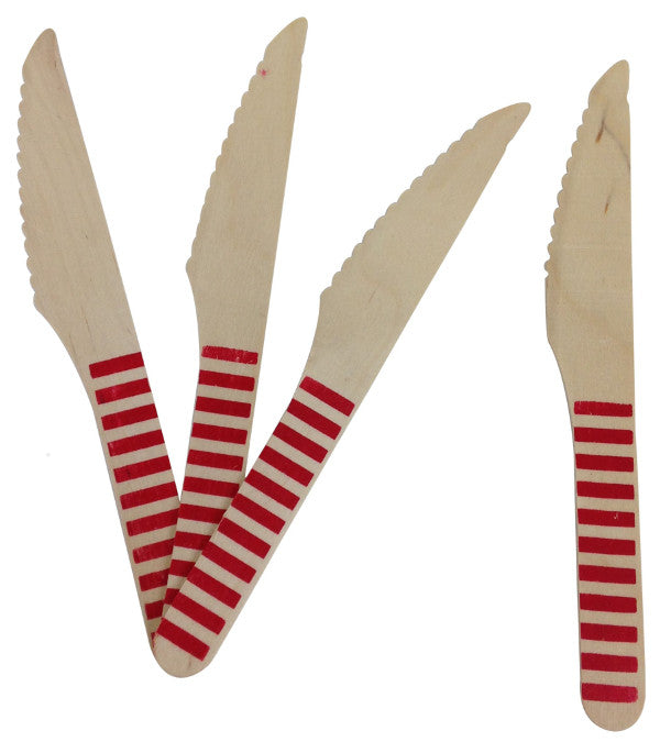 Wooden Cutlery - Red Striped Knives - Must Love Party