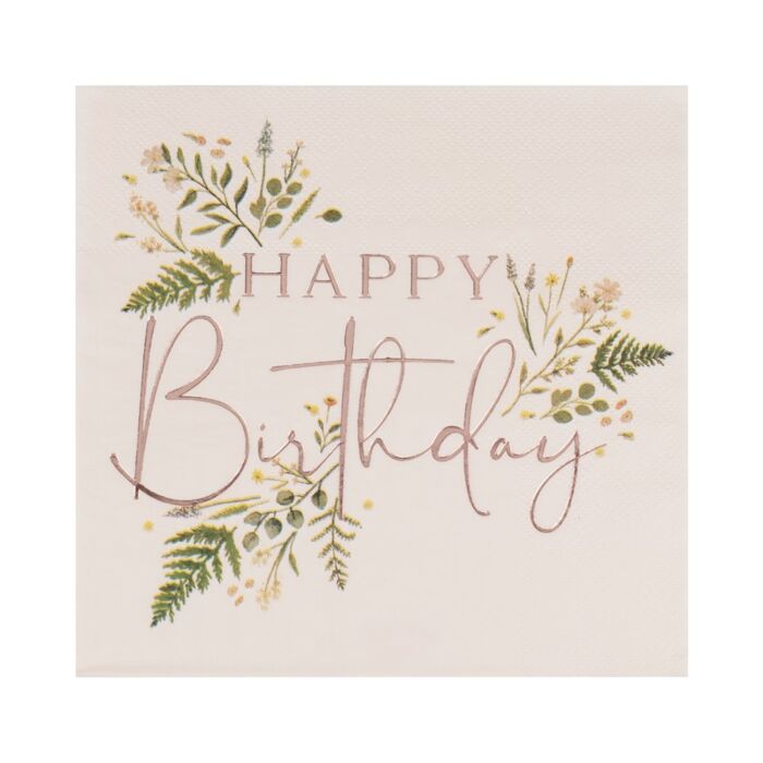Blush Floral Happy Birthday Napkins - Must Love Party